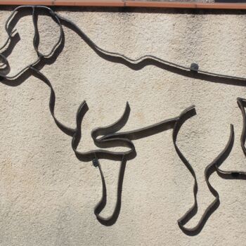 Escultura intitulada "Chien à l'arrêt" por Jean-Luc Lopez, Obras de arte originais, Metais
