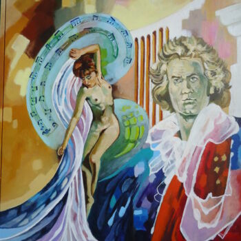 Malarstwo zatytułowany „Beethoven et sa muse” autorstwa Jean Luc Marès, Oryginalna praca, Akryl