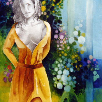 Painting titled "Jeune fille mélanco…" by Jean Luc Marès, Original Artwork, Oil