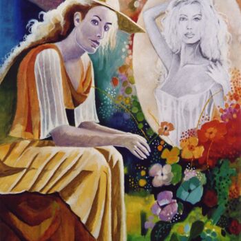 Pintura titulada "Fille au miroir" por Jean Luc Marès, Obra de arte original, Oleo