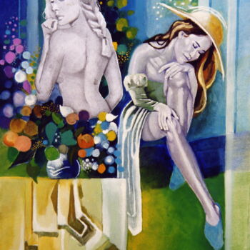 Pintura titulada "La belle et la chin…" por Jean Luc Marès, Obra de arte original, Oleo