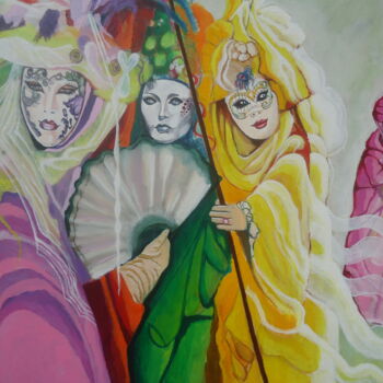 Schilderij getiteld "Venise - le bal" door Jean Luc Marès, Origineel Kunstwerk, Acryl