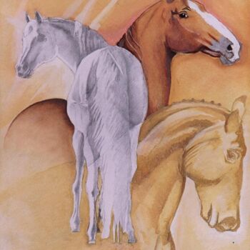 Peinture intitulée "Trio de chevaux" par Jean Luc Marès, Œuvre d'art originale, Huile