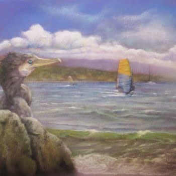 Painting titled "" Le cormoran "" by Jean Luc Mariot, Original Artwork, Pastel