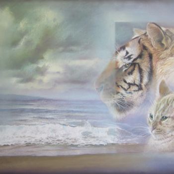 Pittura intitolato "Le chat est un tigr…" da Jean Luc Mariot, Opera d'arte originale, Pastello