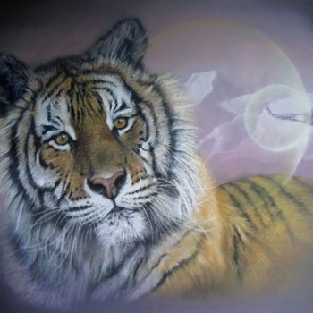 Painting titled "le tigre et l'aigle" by Jean Luc Mariot, Original Artwork, Pastel