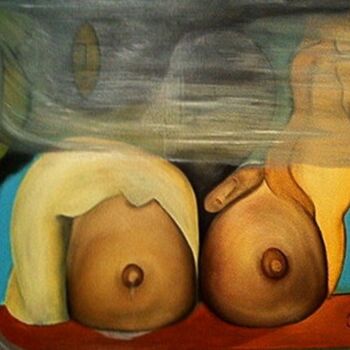 Painting titled "CACHEZ CES SEINS!" by Jean Luc Masini, Original Artwork, Oil