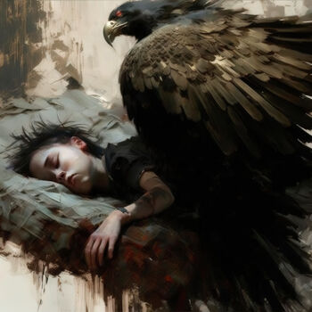 Digitale Kunst getiteld "The Black Eagle 1" door Jean Luc Michon, Origineel Kunstwerk, AI gegenereerde afbeelding
