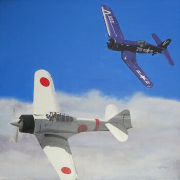 Картина под названием "Duel dans le ciel" - Jean-Luc Tranchand, Подлинное произведение искусства, Масло
