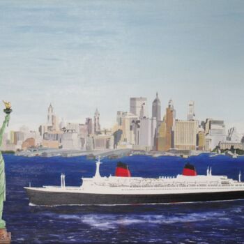 Painting titled "France  New-York" by Jean-Luc Tranchand, Original Artwork, Oil Mounted on Wood Stretcher frame
