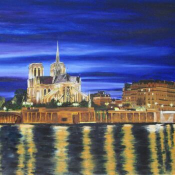 Peinture intitulée "Seine nocturne" par Jean-Luc Tranchand, Œuvre d'art originale, Huile