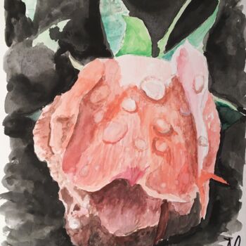 Peinture intitulée "Rose rosée" par Jean-Marc Allenbach, Œuvre d'art originale, Gouache