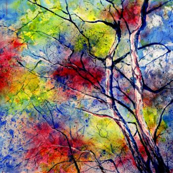 Pintura intitulada "Branchés" por Jean Marc Collombat, Obras de arte originais, Aquarela