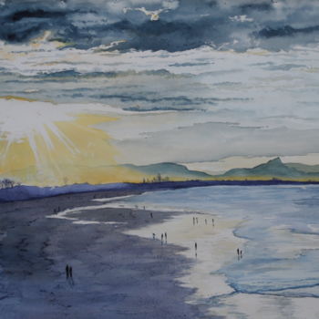 Painting titled "balade sur la plage" by Jean Marc Collombat, Original Artwork, Watercolor