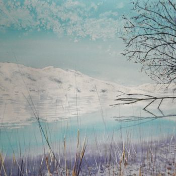 Painting titled "Lac en hiver" by Jean Marc Collombat, Original Artwork, Watercolor