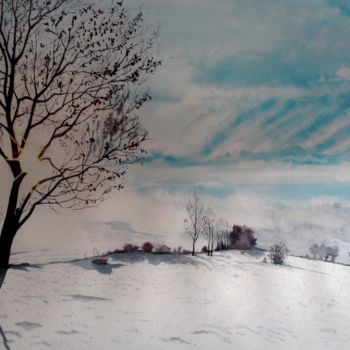 Malerei mit dem Titel "Un bel hiver" von Jean Marc Collombat, Original-Kunstwerk, Aquarell