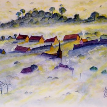 Painting titled "Brouillard matinal" by Jean Marc Collombat, Original Artwork, Watercolor