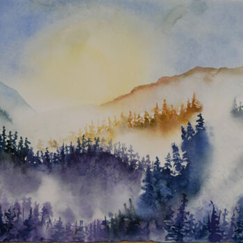 Peinture intitulée "Mountain mist water…" par Jean-Marc Quilichini, Œuvre d'art originale, Aquarelle