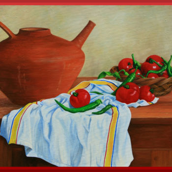Peinture intitulée "Pegarra, piments et…" par Jean-Marc Recalt, Œuvre d'art originale, Huile