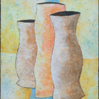 Painting titled "Trois pots" by Jean-Marc Recalt, Original Artwork, Acrylic