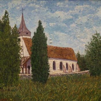 Painting titled "EGLISE DU MERIOT" by Jean-Marc Serieys, Original Artwork, Oil