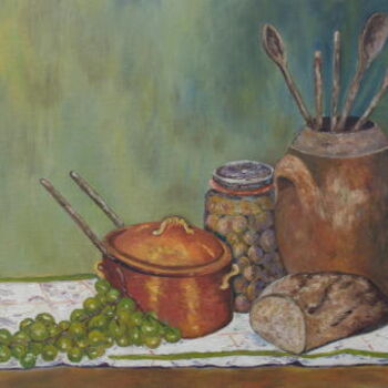 Painting titled "nature morte aux ra…" by Jean-Marc Serieys, Original Artwork, Oil