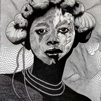 Dessin intitulée "Femme aux Calebasses" par Jean-Marie Amoros, Œuvre d'art originale, Encre