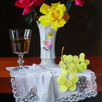 Картина под названием "Trois Roses à la de…" - Jean-Marie Bardyn, Подлинное произведение искусства