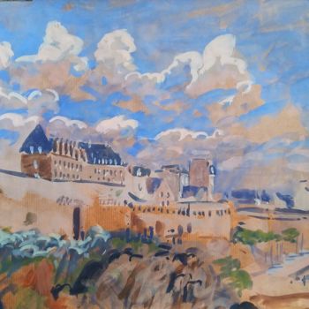 Peinture intitulée "Saint-Malo par ciel…" par Jean-Marie Brault, Œuvre d'art originale, Gouache