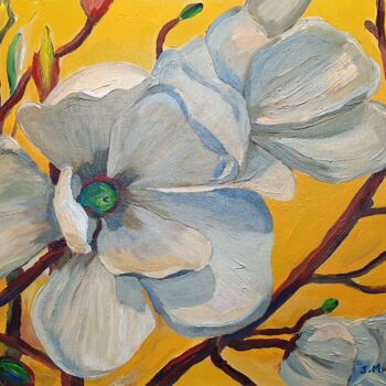 Ζωγραφική με τίτλο "Fleurs de magnolia" από Jean-Marie Cluchier, Αυθεντικά έργα τέχνης, Ακρυλικό
