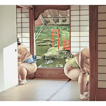 Digitale Kunst getiteld "Sumo Wrestlers" door Jean-Marie Gitard (Mr STRANGE), Origineel Kunstwerk, Digitale collage