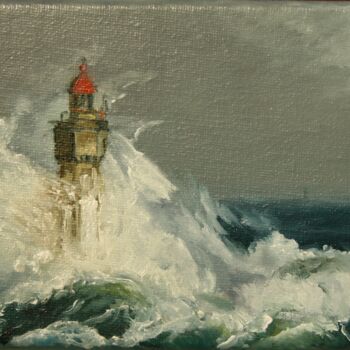 Painting titled "phare "la Jument"" by Jean-Marie Nicol, Original Artwork, Oil