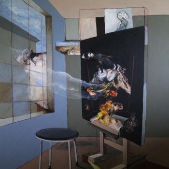 Ζωγραφική με τίτλο "Atelier d'artiste II" από Jean-Marie Salanié, Αυθεντικά έργα τέχνης, Ακρυλικό Τοποθετήθηκε στο Ξύλινο φο…