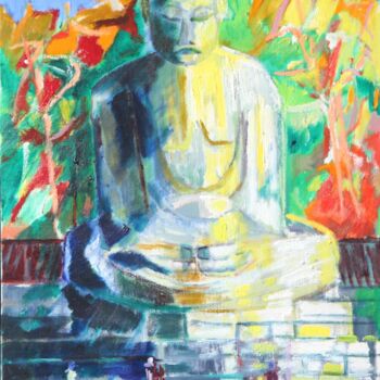 Painting titled "Bouddha" by Jean-Maxime Relange, Original Artwork, Oil Mounted on Wood Stretcher frame