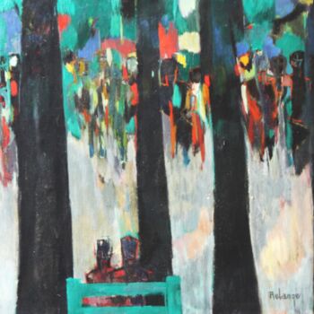 제목이 "Fête sous les arbres"인 미술작품 Jean-Maxime Relange로, 원작, 기름 나무 들것 프레임에 장착됨