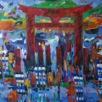 Painting titled "Miyajima" by Jean-Maxime Relange, Original Artwork, Oil Mounted on Wood Stretcher frame