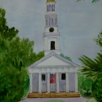 Painting titled "Church on the Green" by Jean Maynard, Original Artwork