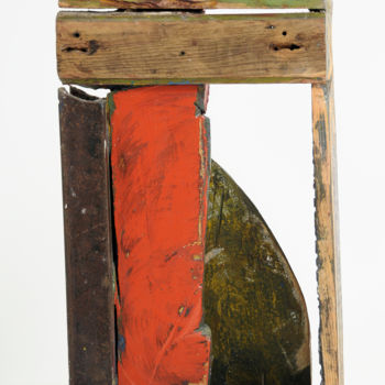 Sculpture titled "bois-peint-et-acier…" by Jean-Michel Correia, Original Artwork, Wood