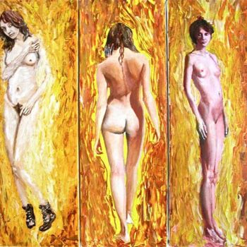 Peinture intitulée "femmes (tryptique)" par Jean Michel Diano, Œuvre d'art originale