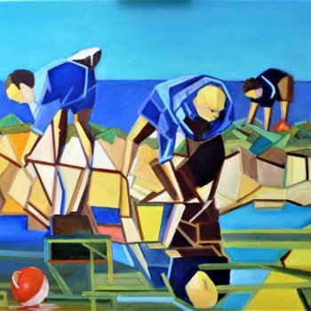 Pintura intitulada "Jour de Pêche" por Jean Gaborieau, Obras de arte originais