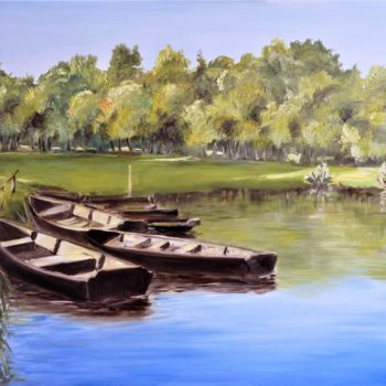 Pintura intitulada "lac de grand lieu" por Jean Gaborieau, Obras de arte originais