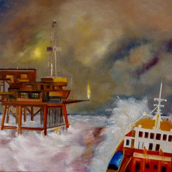 Peinture intitulée "mer du nord" par Jean Gaborieau, Œuvre d'art originale