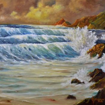 Pittura intitolato "les vagues" da Jean Gaborieau, Opera d'arte originale