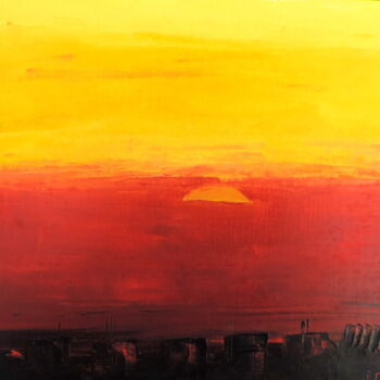 Painting titled "Crépuscule sur la v…" by Jean-Michel Liewig, Original Artwork, Oil