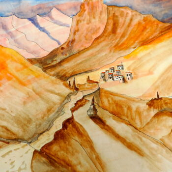 Painting titled "Village de montagne" by Jean-Michel Liewig, Original Artwork, Oil