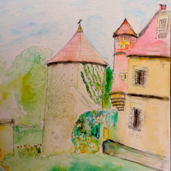Drawing titled "Village de l'Oise" by Jean-Michel Liewig, Original Artwork, Other