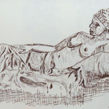 Drawing titled "Femme nue" by Jean-Michel Liewig, Original Artwork