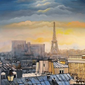 Pintura intitulada "ciel parisien" por Jean-Michel Yon, Obras de arte originais, Óleo