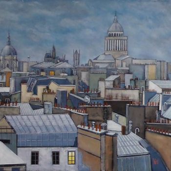 Painting titled "paris pantheon" by Jean-Michel Yon, Original Artwork, Oil Mounted on Wood Stretcher frame