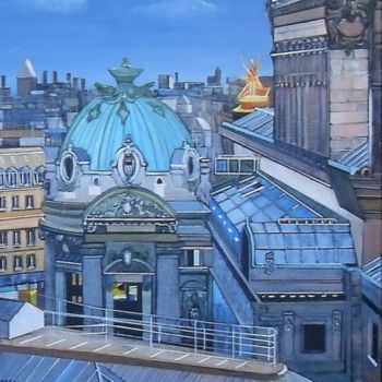 「opera garnier」というタイトルの絵画 Jean-Michel Yonによって, オリジナルのアートワーク, オイル ウッドストレッチャーフレームにマウント